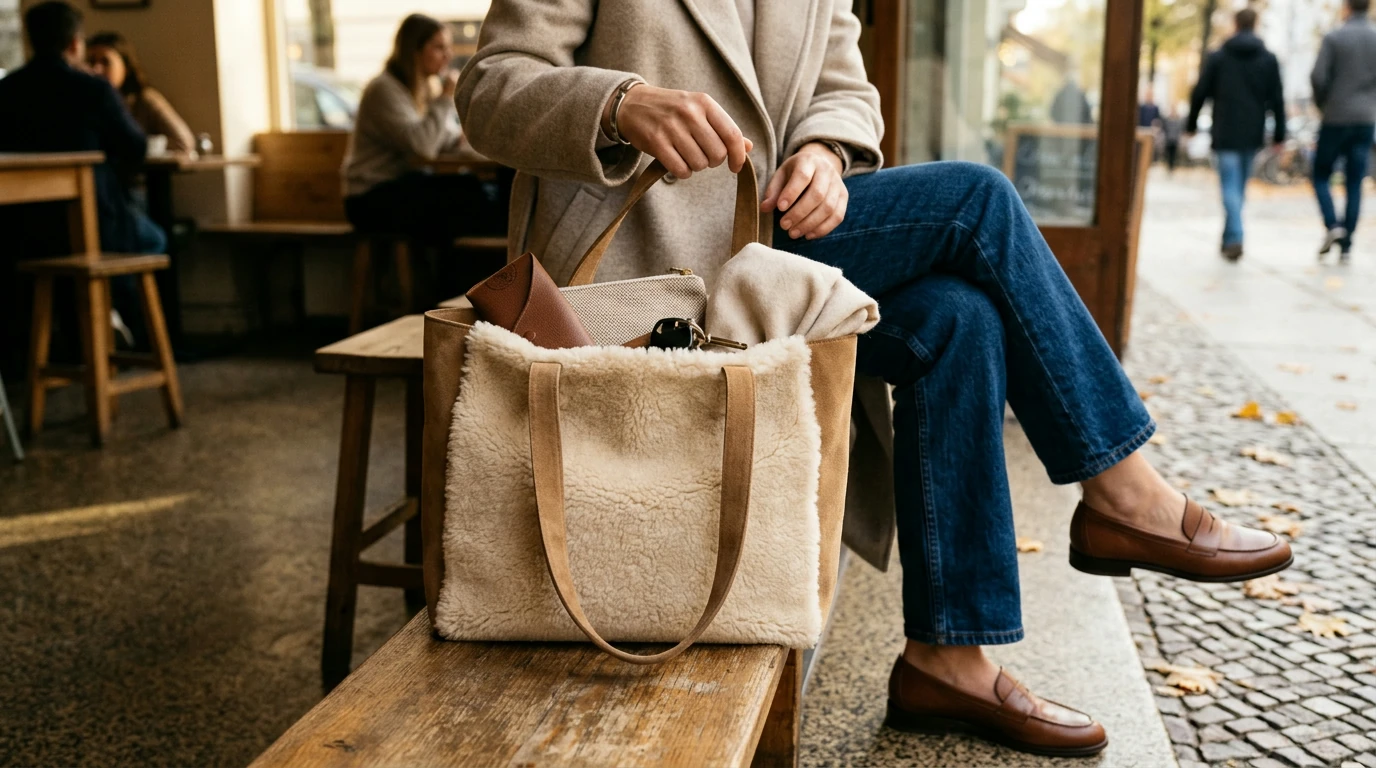 Suede & Lamb Wool Tote: Polished Everyday Carryall